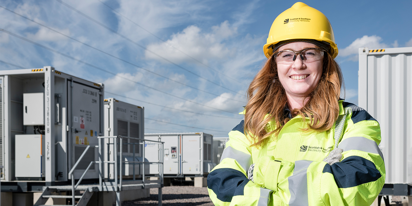 Image of an SSEN employee in a battery storage site