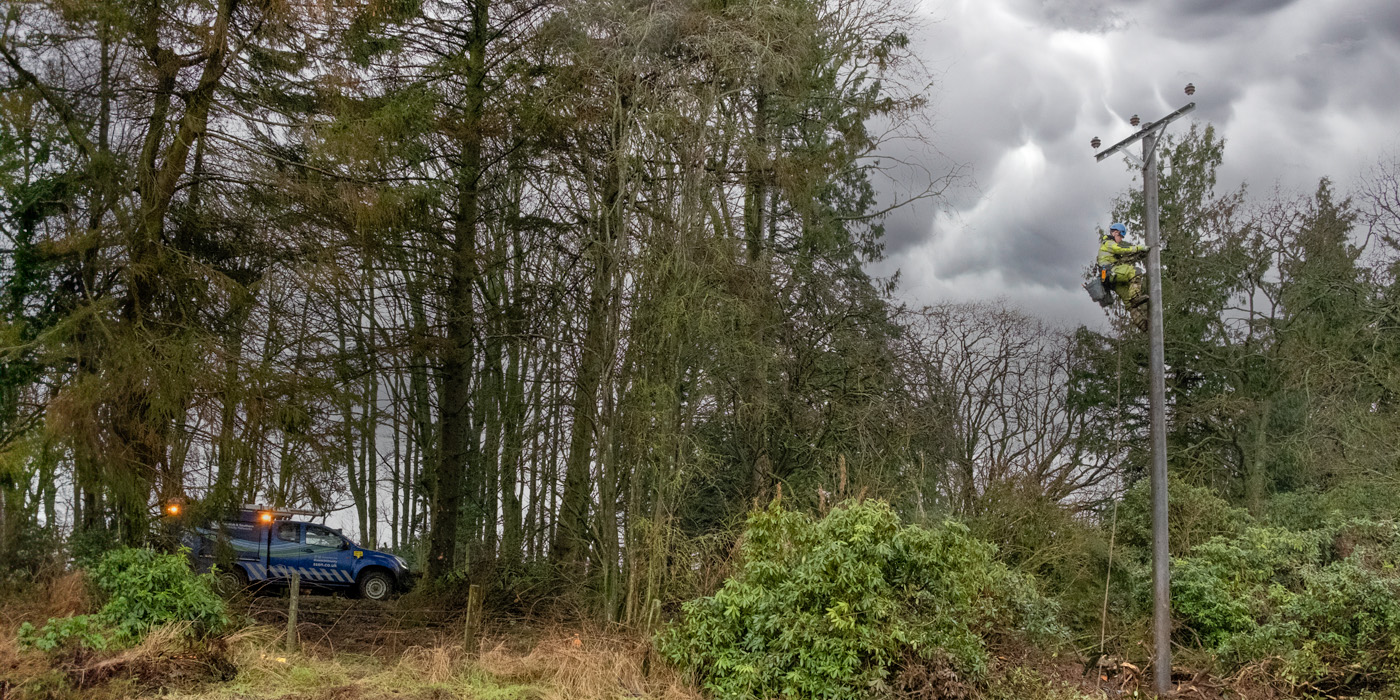 SSEN Linesperson repairing storm damage