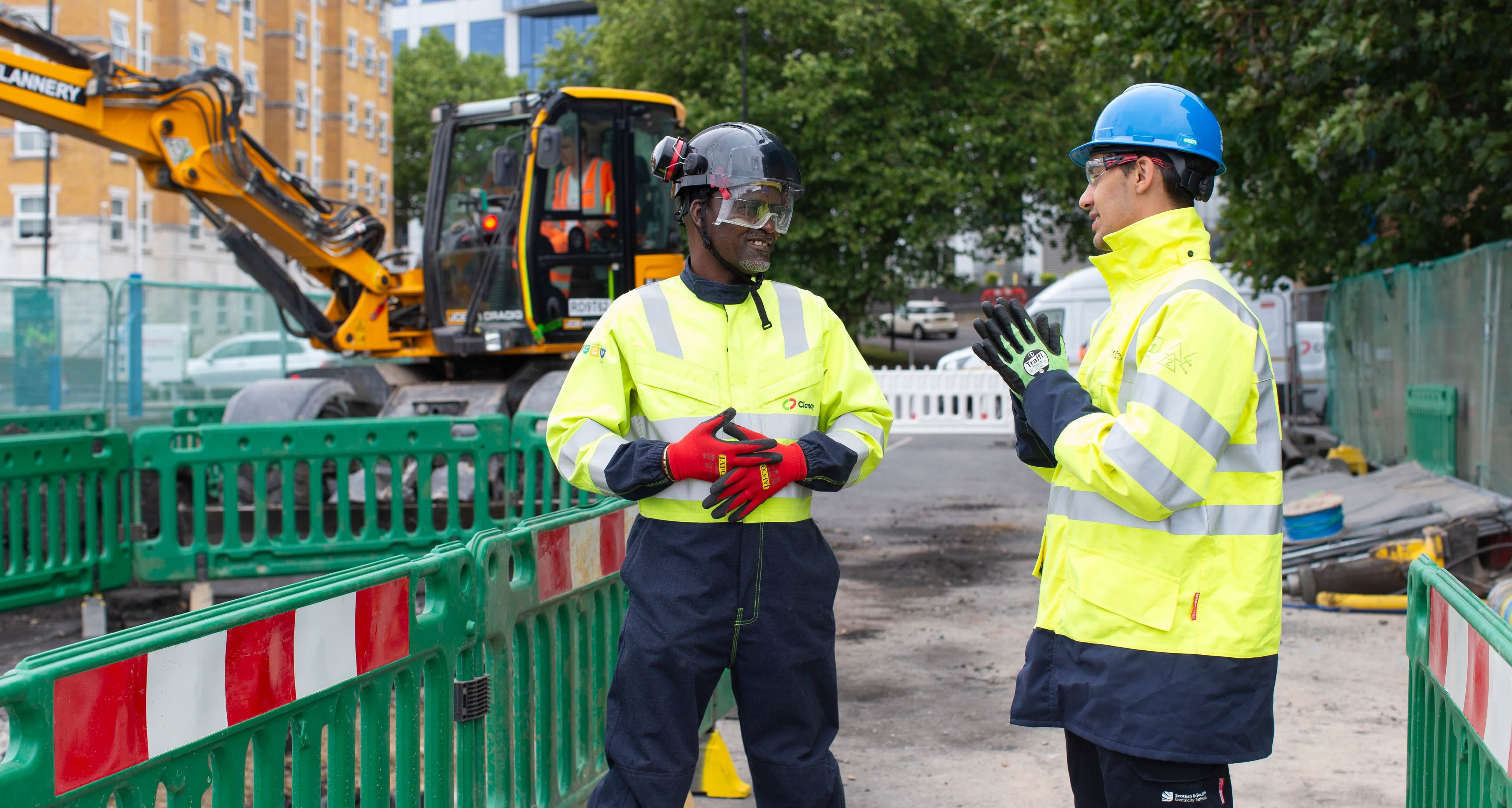 SSEN Engineers talking in Southampton.