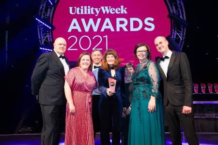 SSEN Distribution and partners at Utility Week Award Ceremony holding Customer Vulnerability Award after wining 