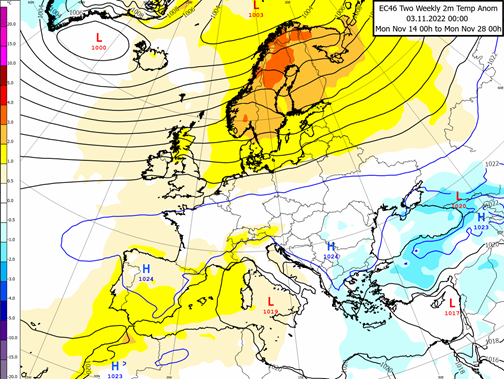 Colour weather graphic for UK & Europe