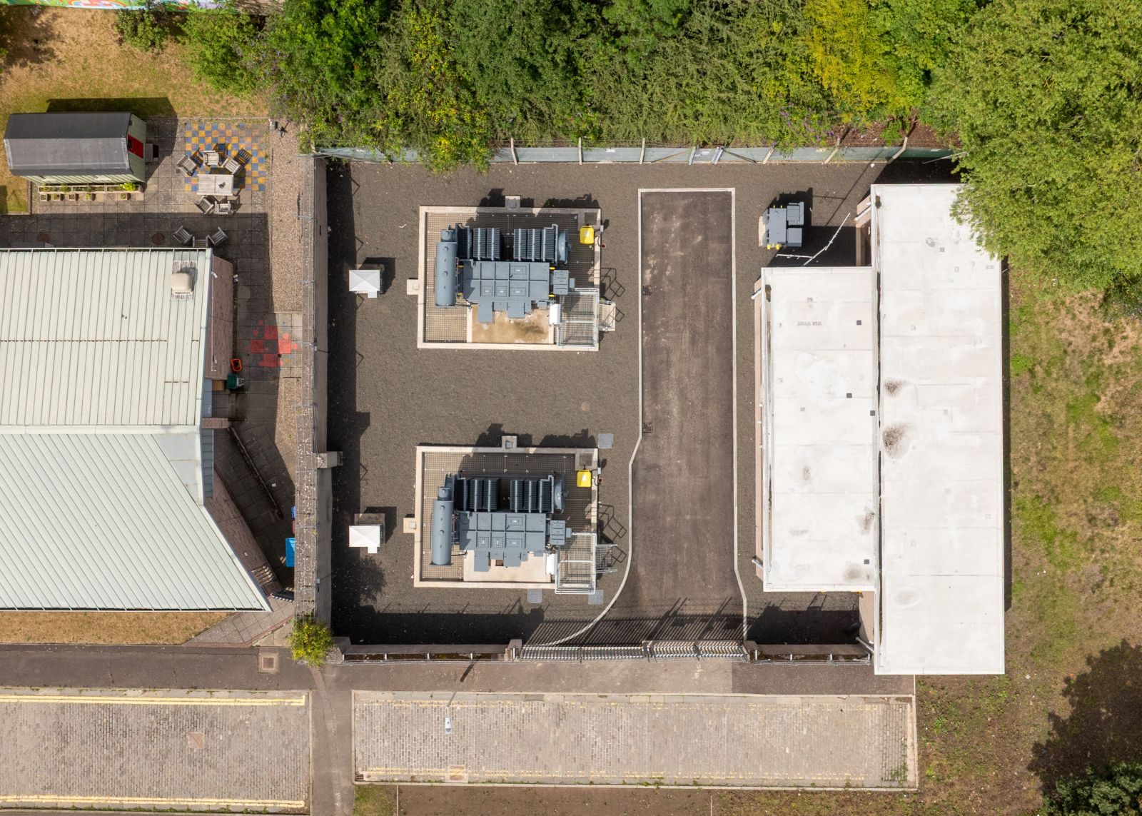 An aerial view of a newly-refurbished SSEN Distribution substation