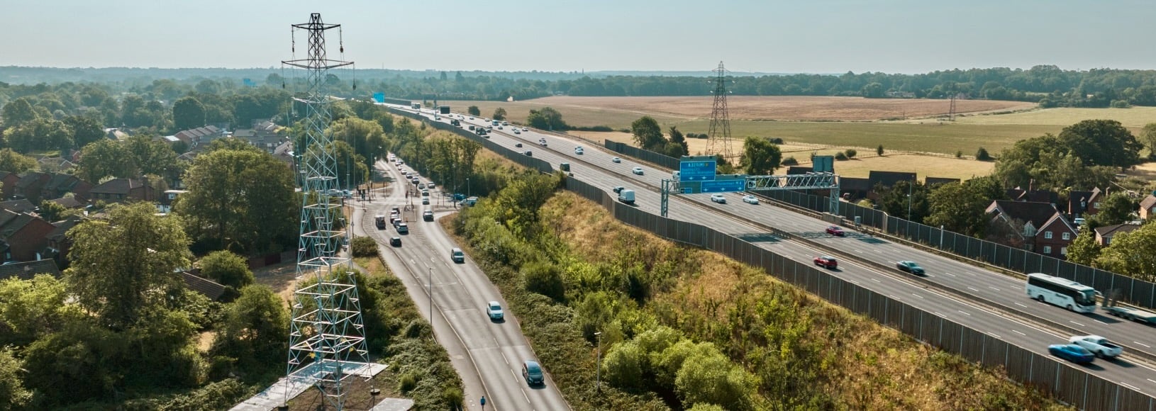 An aerial view of the M4 at the location where the new power line will be installed during the weekend closure