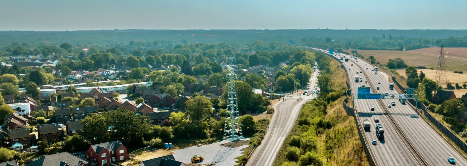 An aerial view of the M4 at the location where the new power line will be installed during the weekend closure