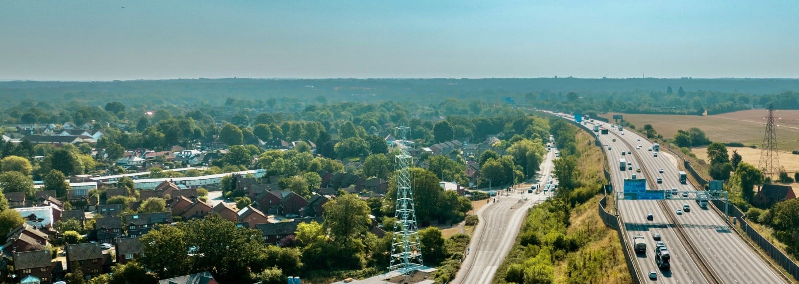An aerial view of the M4 at the location where the new power line will be installed during the weekend closure