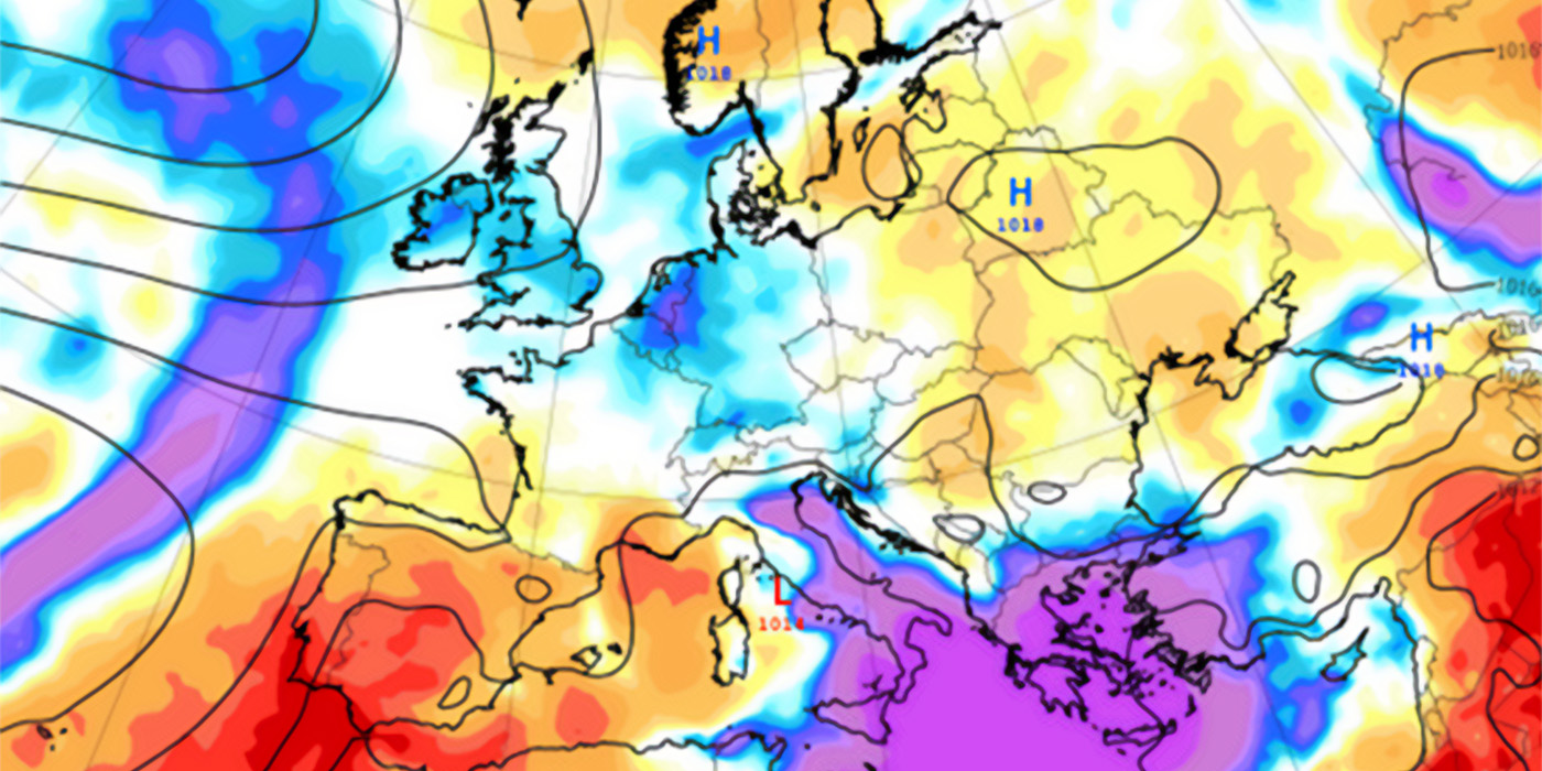 Colour weather graphic of UK & Europe