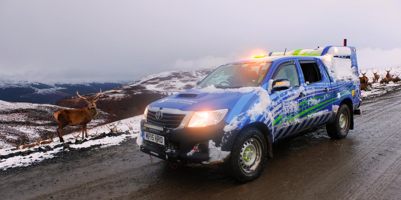 An SSEN vehicle deployed during a period of wintry weather