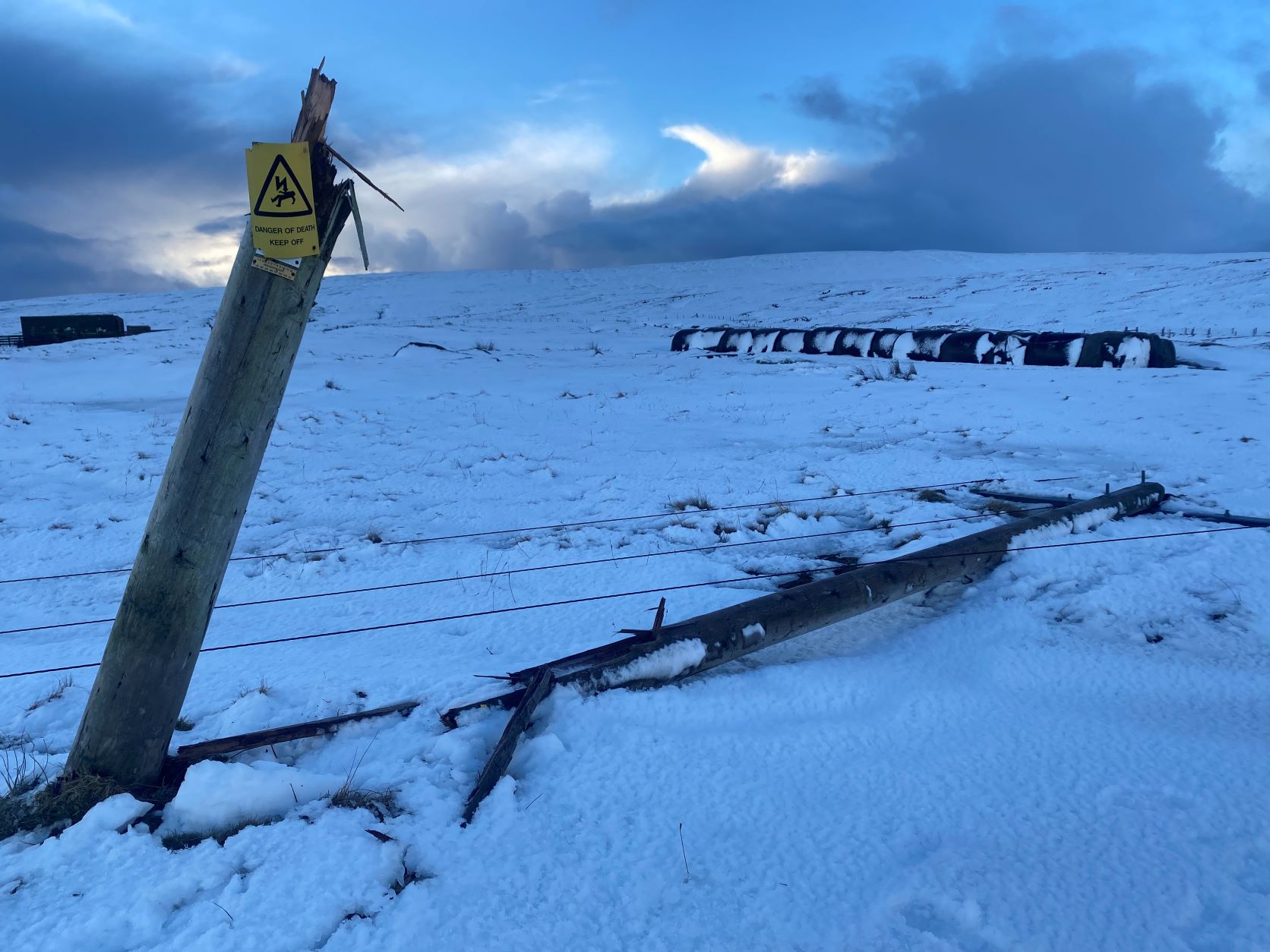 Broken poles in snow