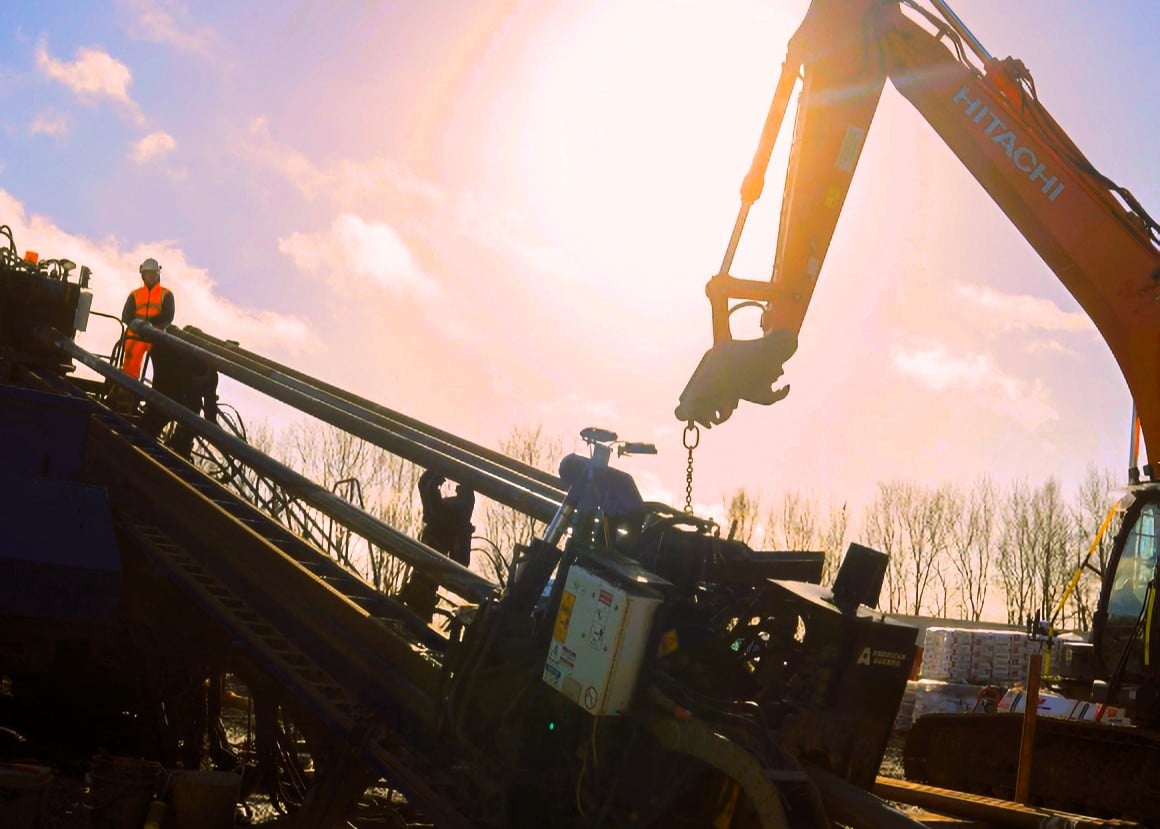 The Horizonal Directional Drill entering the ground