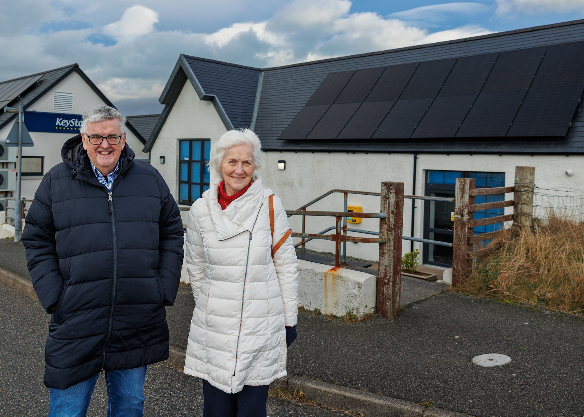 Norman MacKenzie from Point and Sandwick Trust, and Catriona Dunn from Urras St&ograve;ras An Rubha at the Aros an Rubha Hub. The local community it's at the heart of has benefitted from SSEN community funding. (Credit: SandiePhotos)