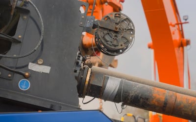 A close-up shot of the detail of the horizontal directional drill
