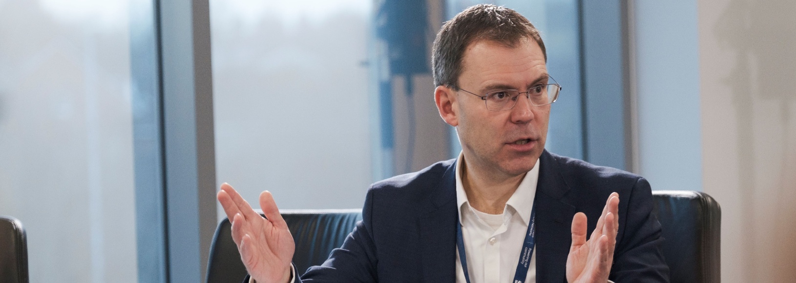 A close-up shot of SSEN Distribution MD Chris Burchell talking in a meeting