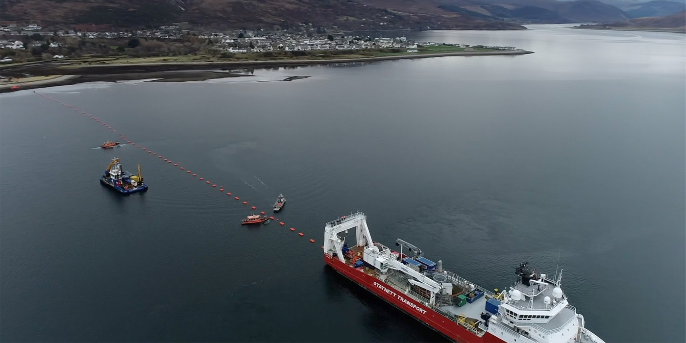 MV Elektron at work installing the new subsea cable across Loch Broom