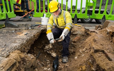 An SSEN engineer conducting work on an underground electricity cable