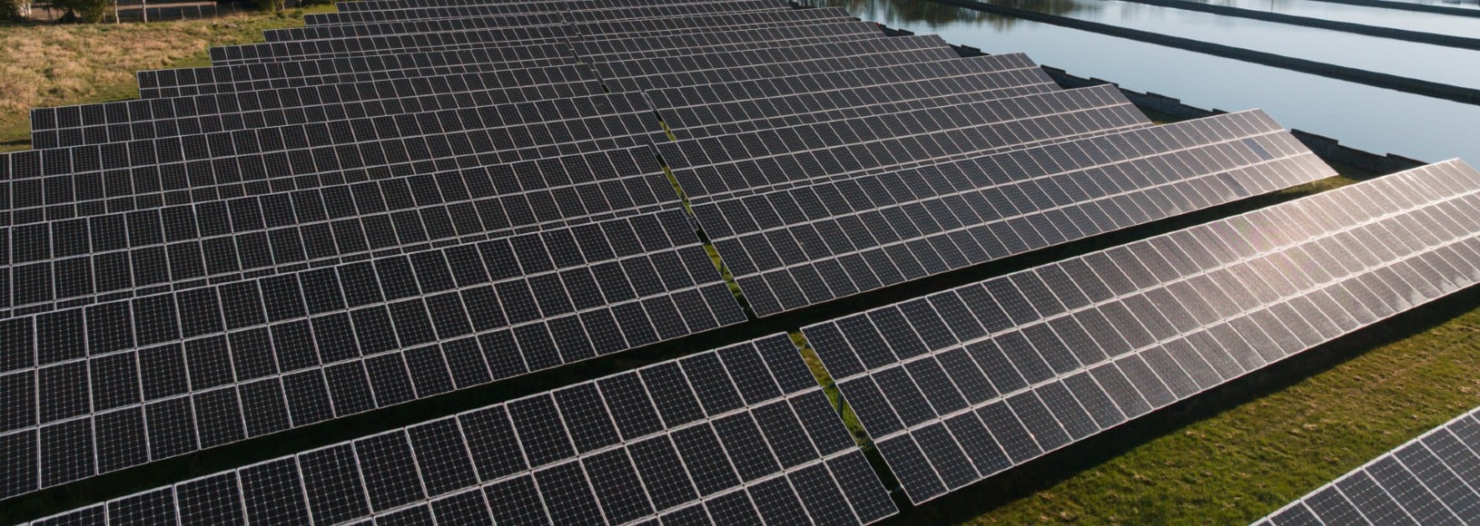 An aerial view of a solar farm development