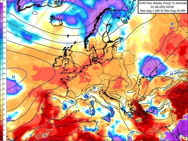 Colour weather graphic of the UK & Europe