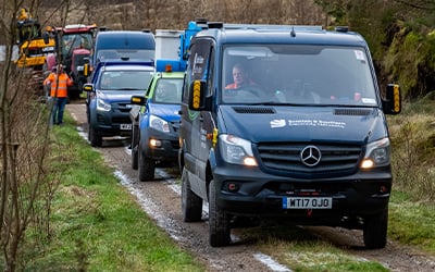 SSEN engineers in branded vehicles repairing the network