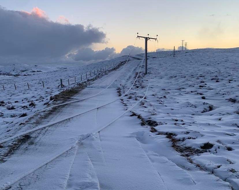 Power lines brought down by line icing in Shetland
