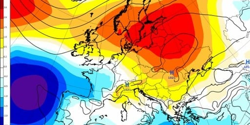 colour weather graphic of UK and Europe