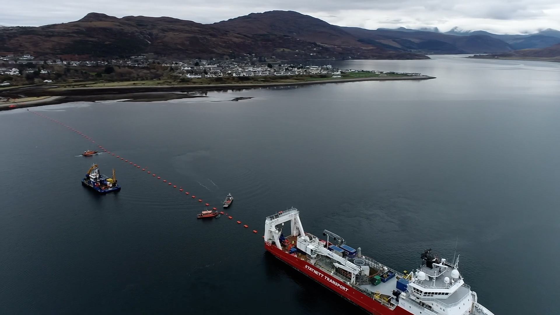 MV Elektron at work installing the  new subsea cable across Loch Broom