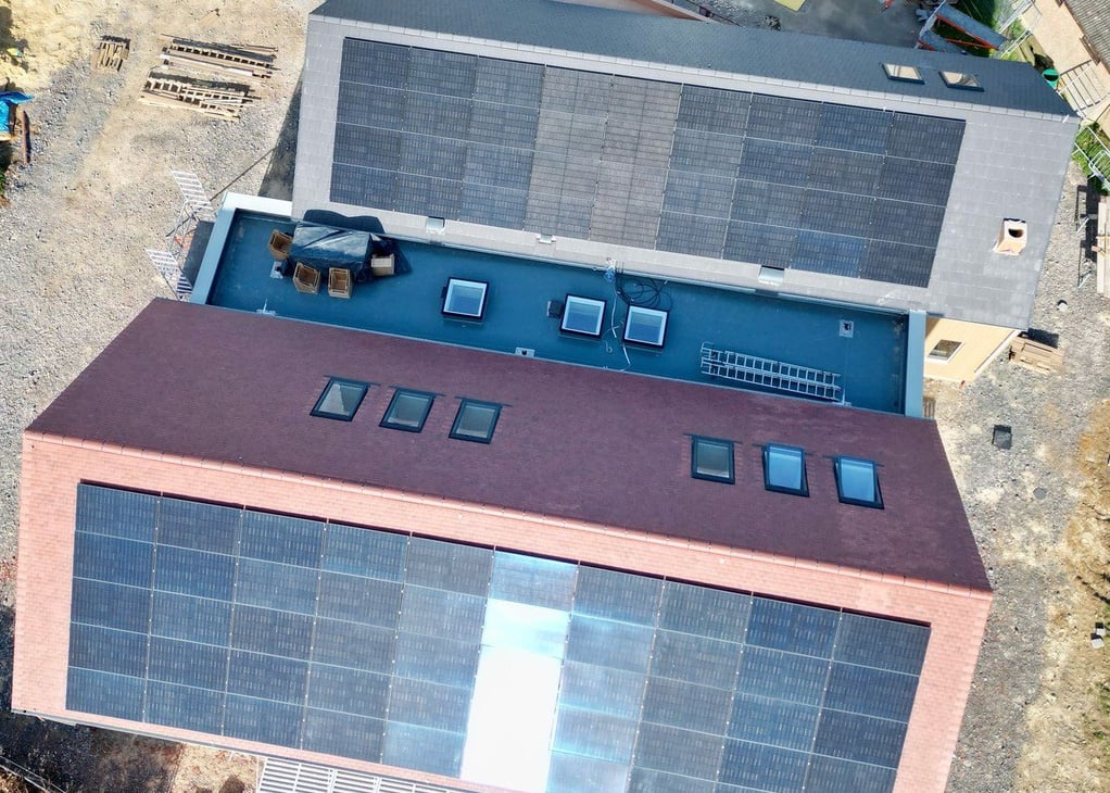 Bromham Community Hub's new solar panels viewed from above