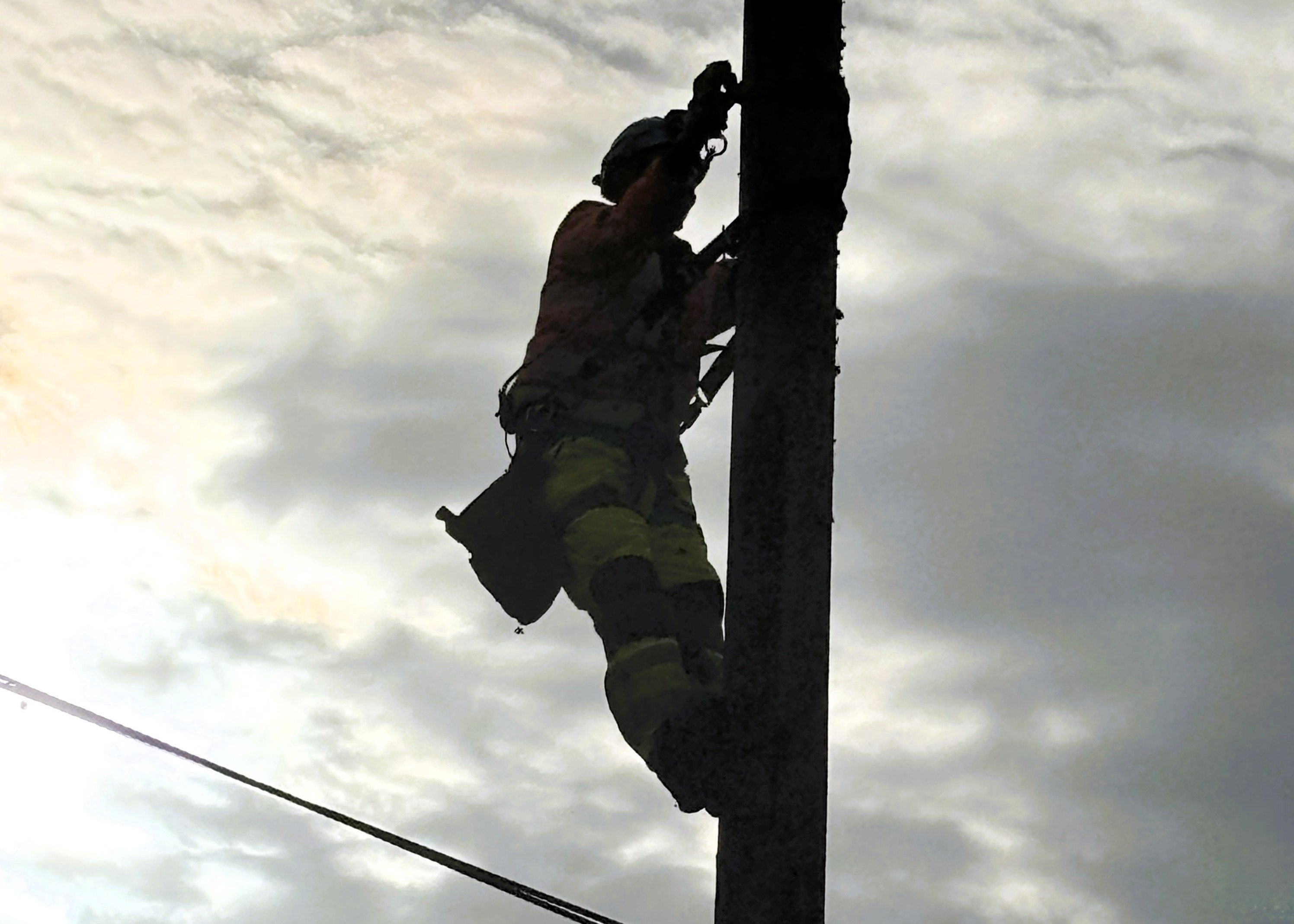 An SSEN engineer working at height