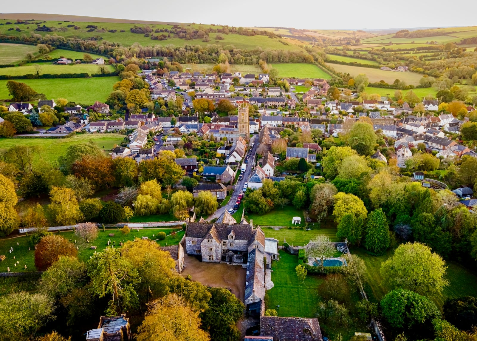 An aerial view of Cerne Abbas village An aerial view of Cerne Abbas village