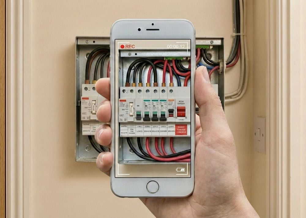 An image of a smartphone gathering footage of in-home infrastructure