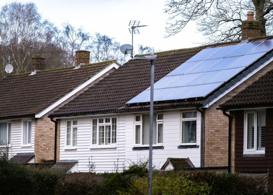 Domestic solar panels on the roofs of homes Domestic solar panels on the roofs of homes
