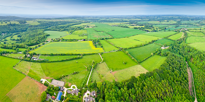 Panoramic shot of the Cotswolds countryside