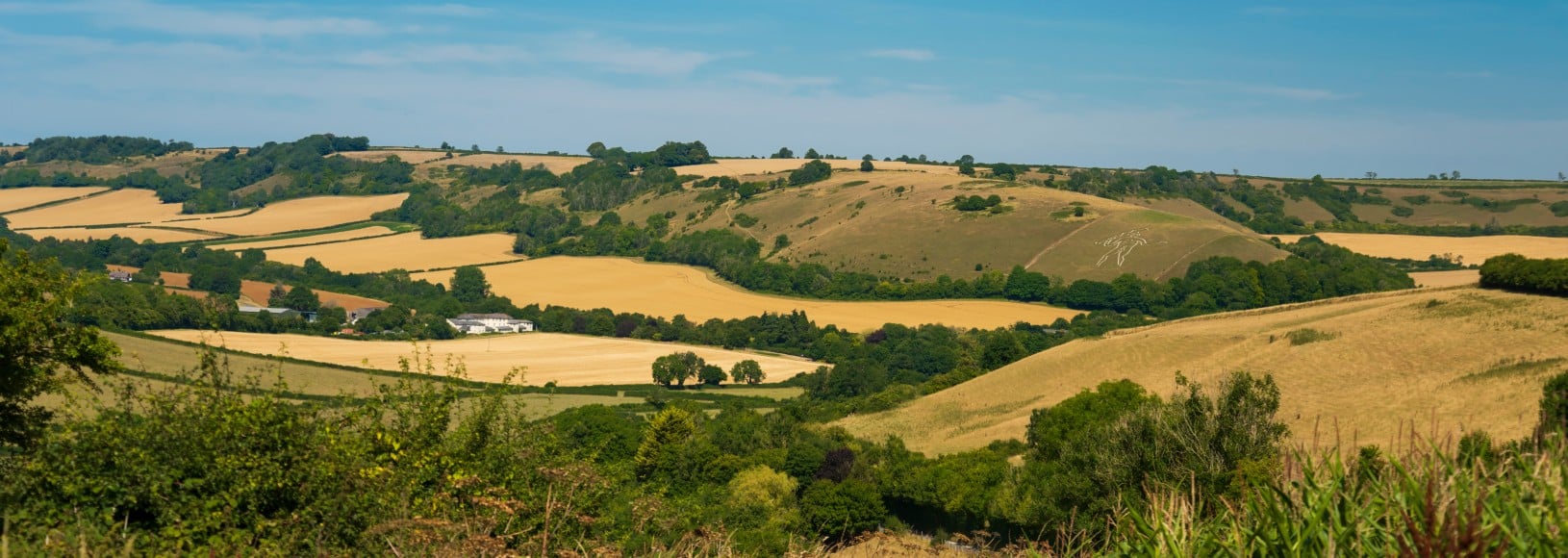 A panoramic view of the countryside near Cerne Abbas