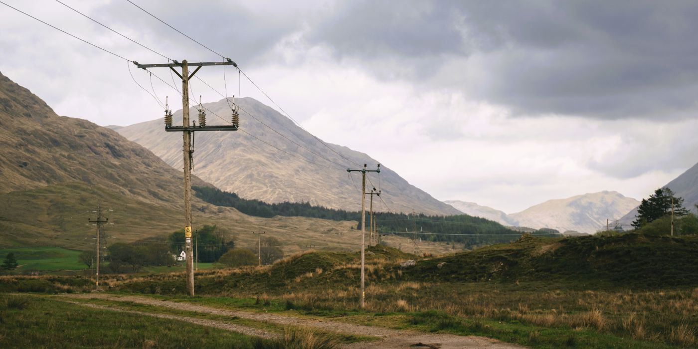 The SSEN network running through a remote landscape in the summer months.
