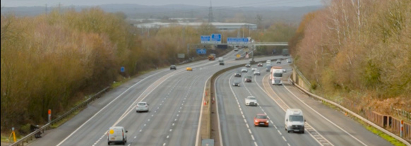 A landscape shot of the M27 motorway running through Hampshire
