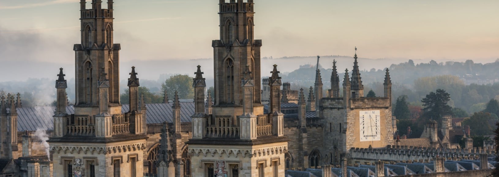 A photo of the oxfordshire skyline in the early evening, with spires in the foreground