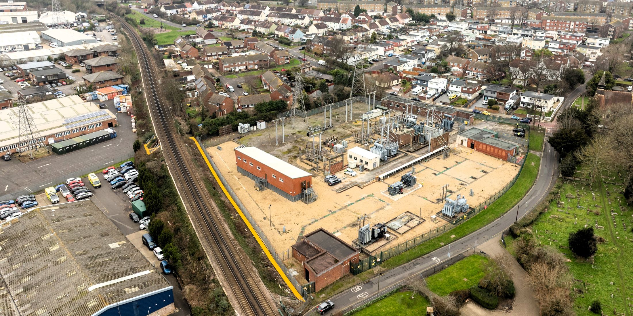 An aerial view of SSEN's Wymering substation in Portsmouth