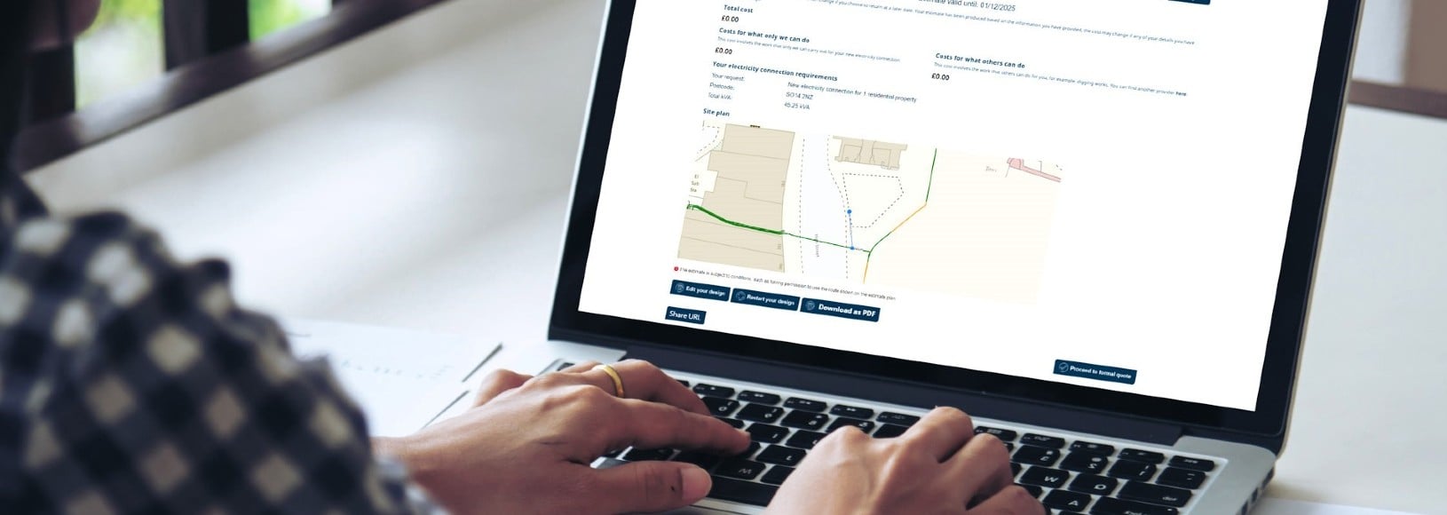 A customer using the Self-Serve Connections platform on their laptop computer
