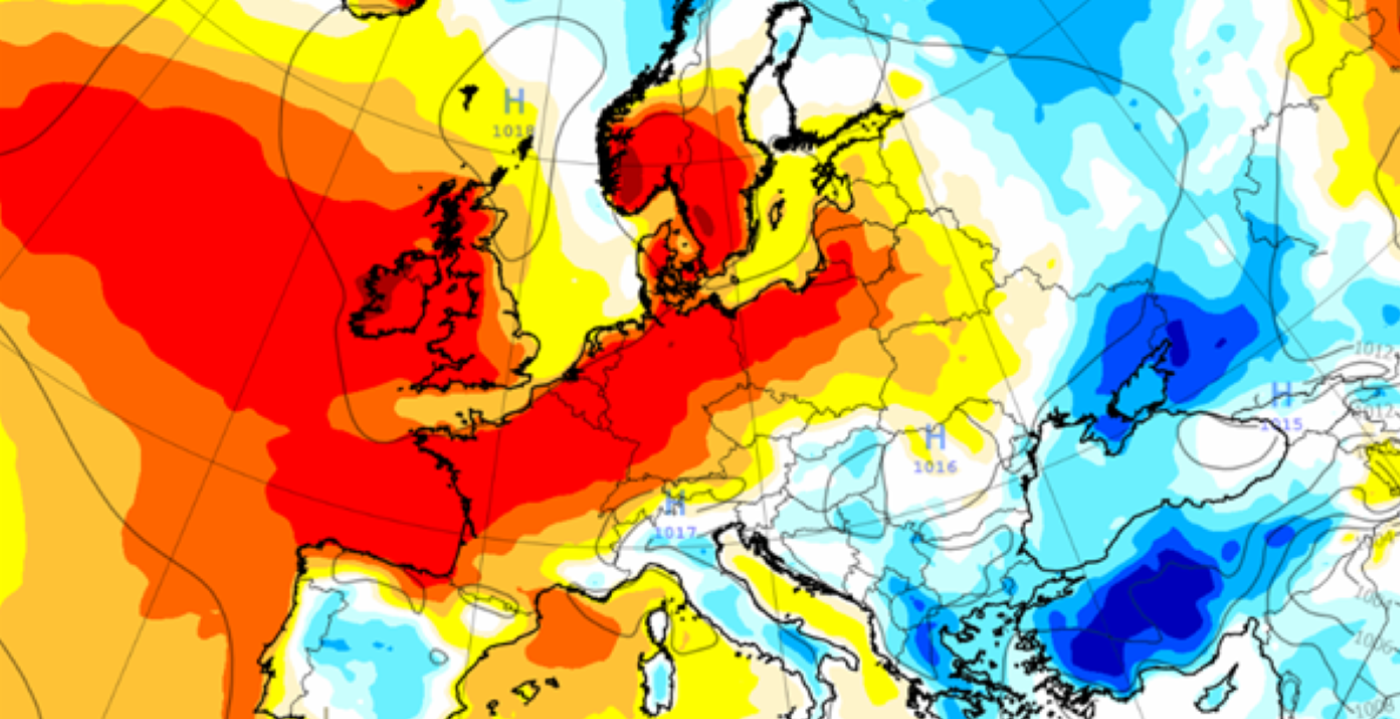 Colour weather graphic of UK and Europe